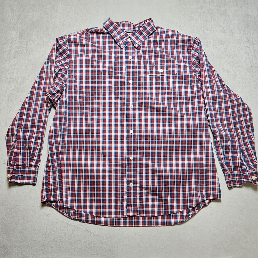 Duluth Trading Co Mens Red Blue Plaid Button Down Shirt Long Sleeve 2XL‎ Tall